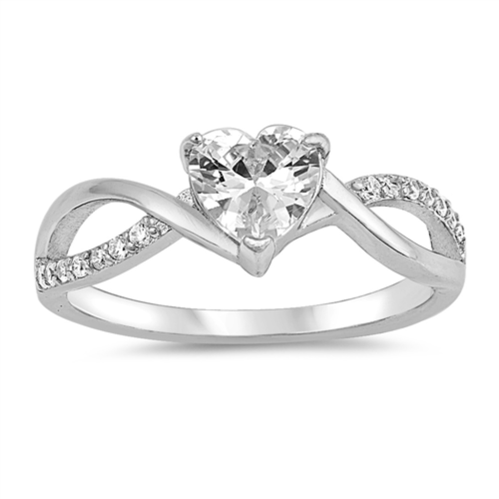 Infinity Heart Shape Ring Sterling Silver CZ